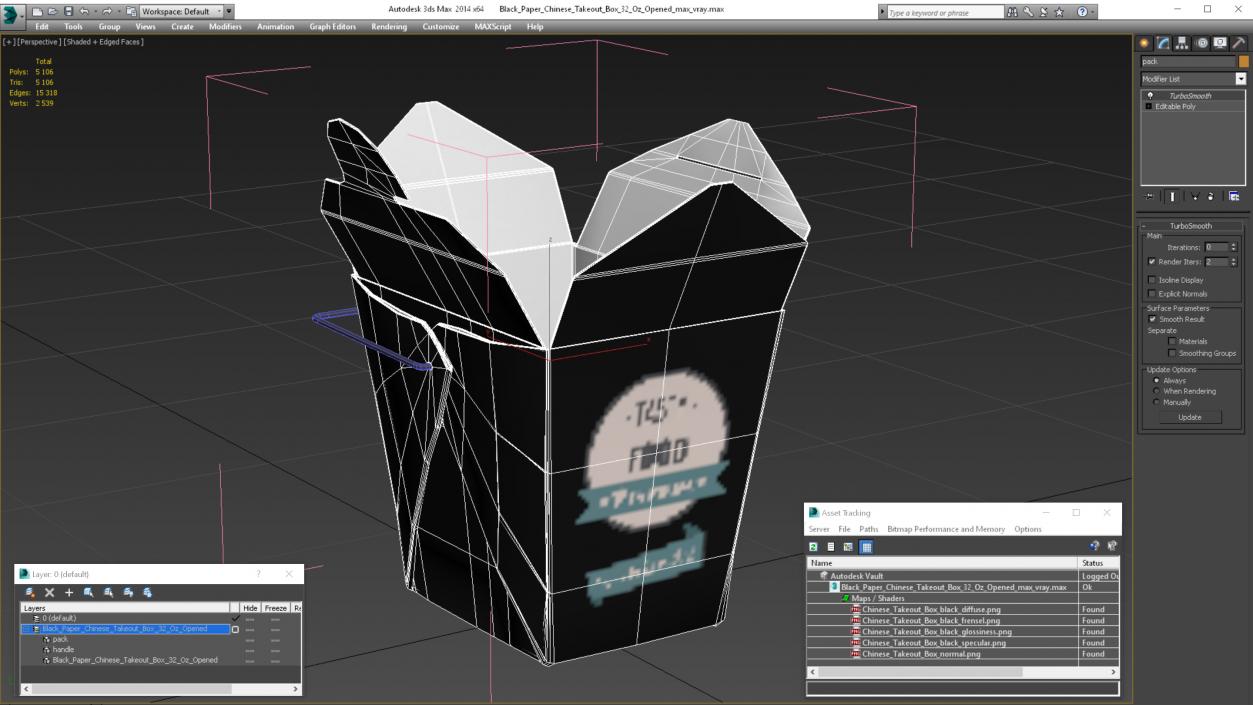 Black Paper Chinese Takeout Box 32 Oz Opened 3D model