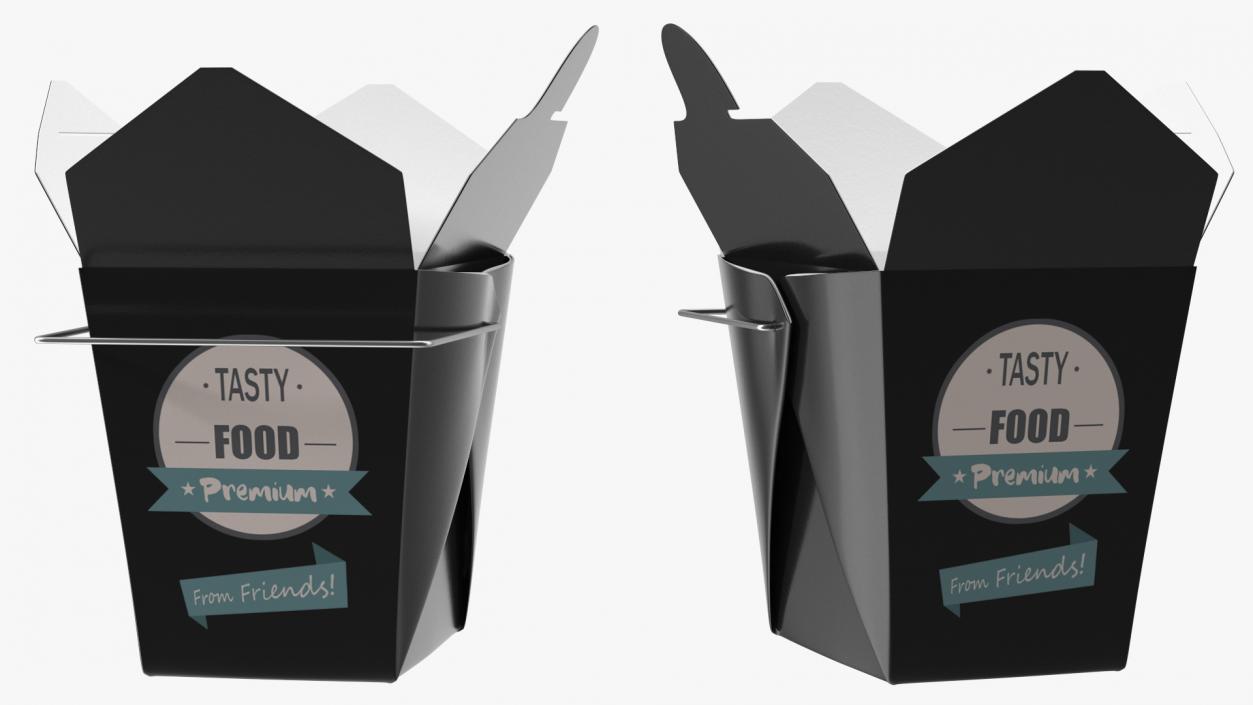 Black Paper Chinese Takeout Box 32 Oz Opened 3D model