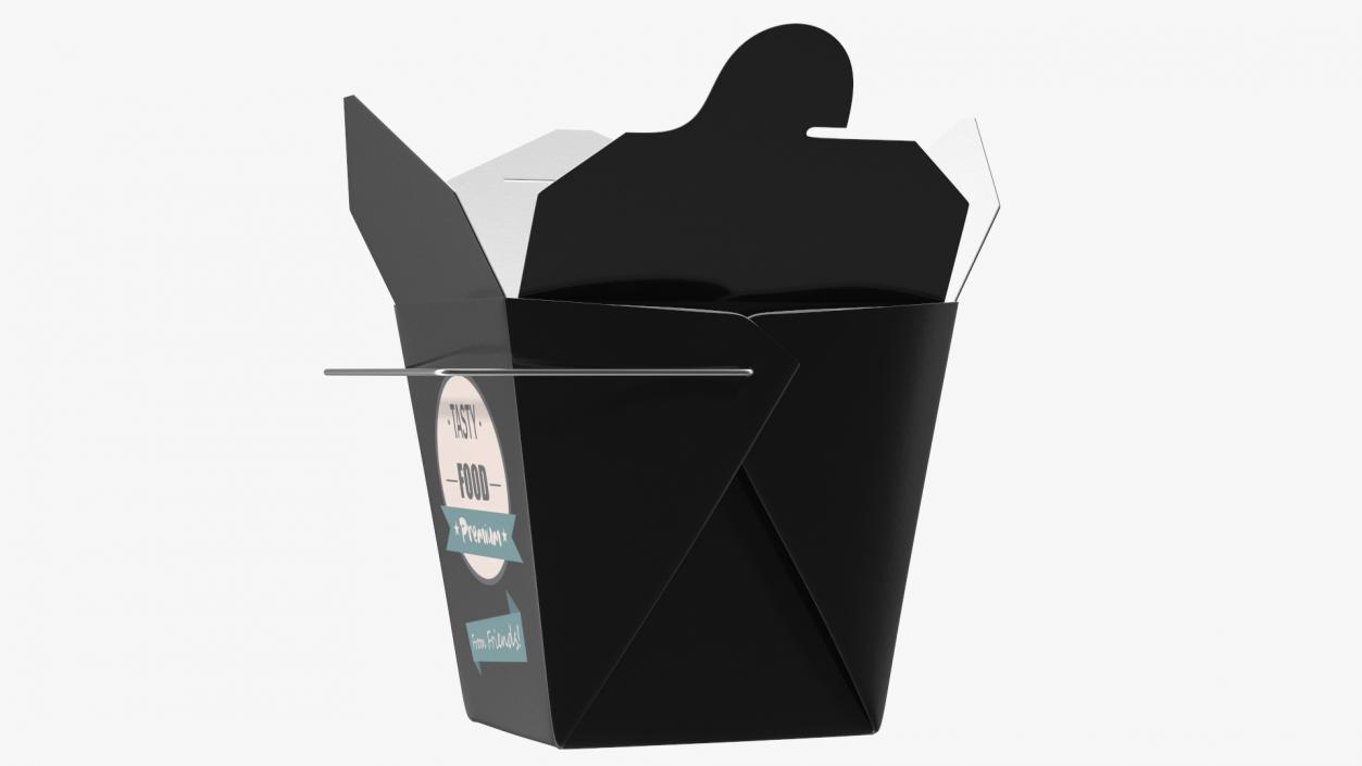 Black Paper Chinese Takeout Box 32 Oz Opened 3D model