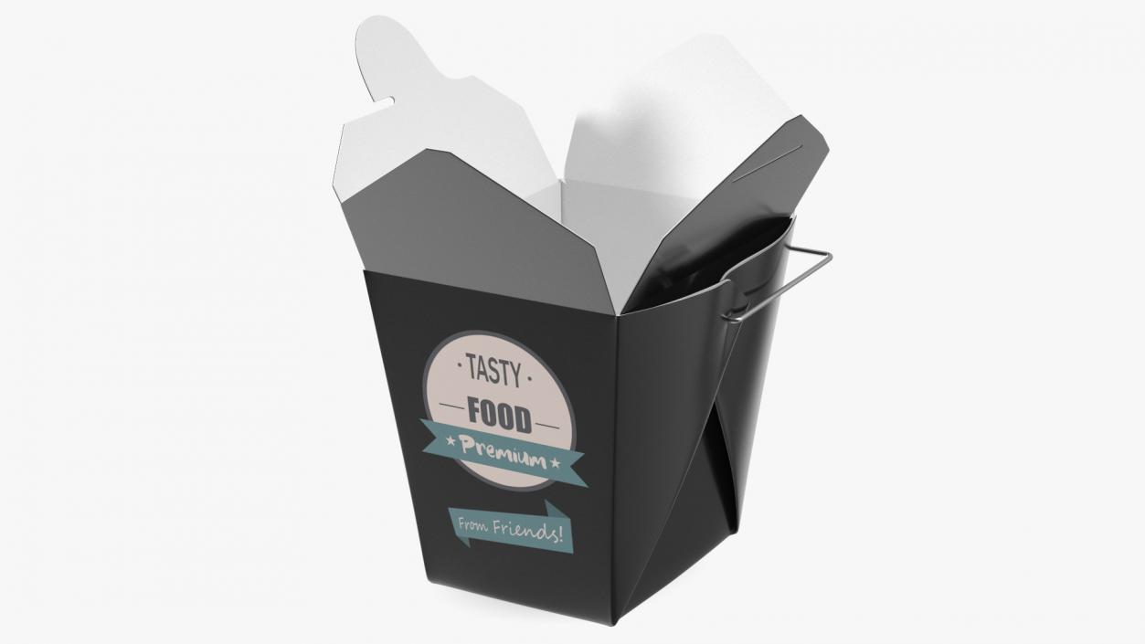 Black Paper Chinese Takeout Box 32 Oz Opened 3D model