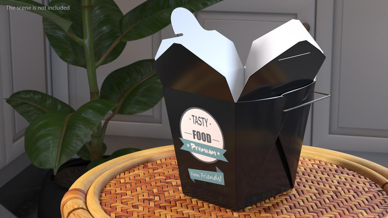 Black Paper Chinese Takeout Box 32 Oz Opened 3D model