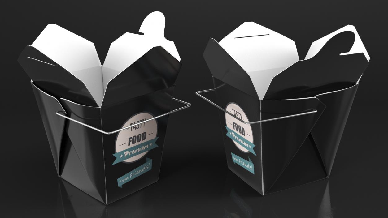 Black Paper Chinese Takeout Box 32 Oz Opened 3D model