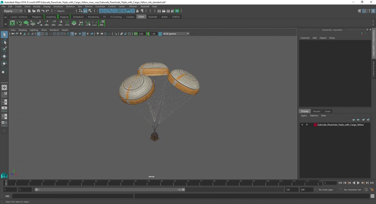 3D model Subscale Parachute Triple with Cargo Yellow 2
