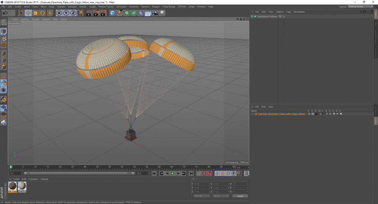 3D model Subscale Parachute Triple with Cargo Yellow 2