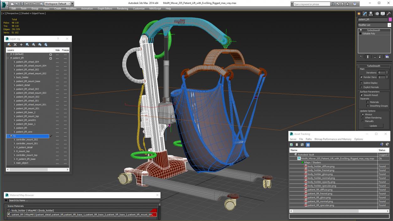 3D model Molift Mover 205 Patient Lift with EvoSling Rigged