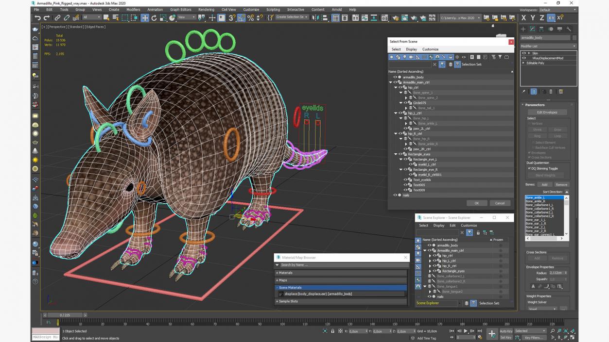 3D Armadillo Pink Rigged