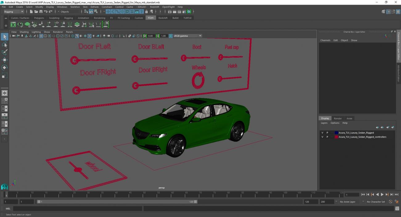 3D Acura TLX Luxury Sedan Rigged for Maya model