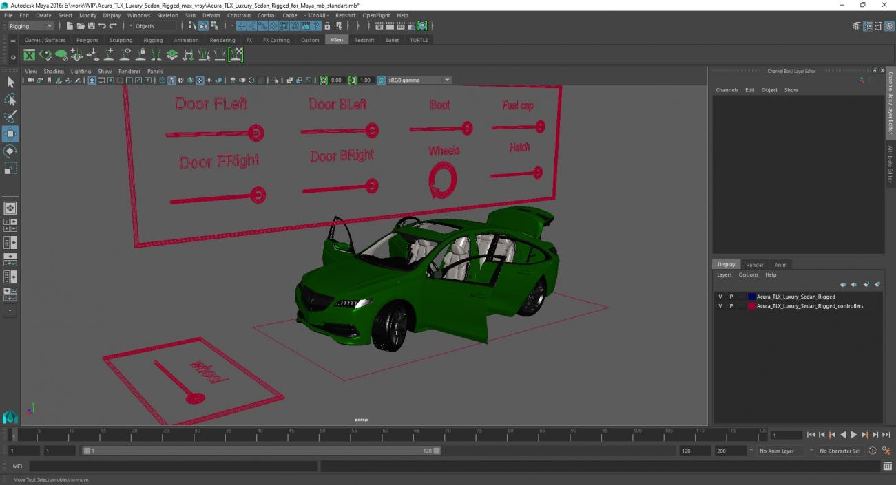 3D Acura TLX Luxury Sedan Rigged for Maya model