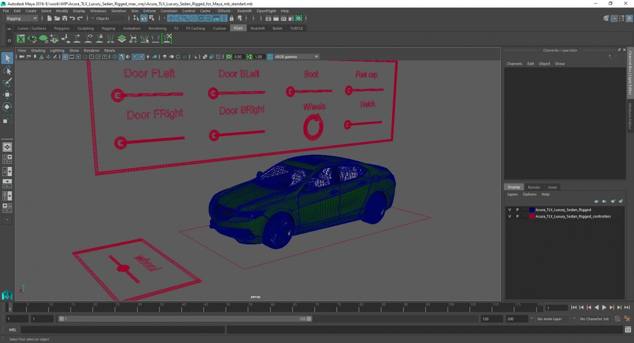 3D Acura TLX Luxury Sedan Rigged for Maya model