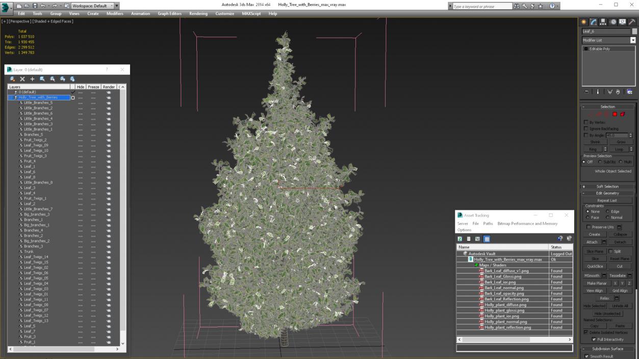 3D Holly Tree with Berries model