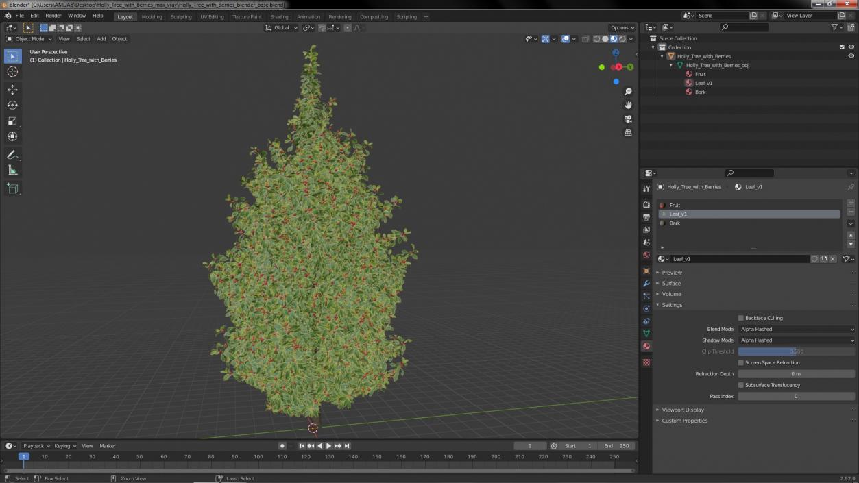 3D Holly Tree with Berries model