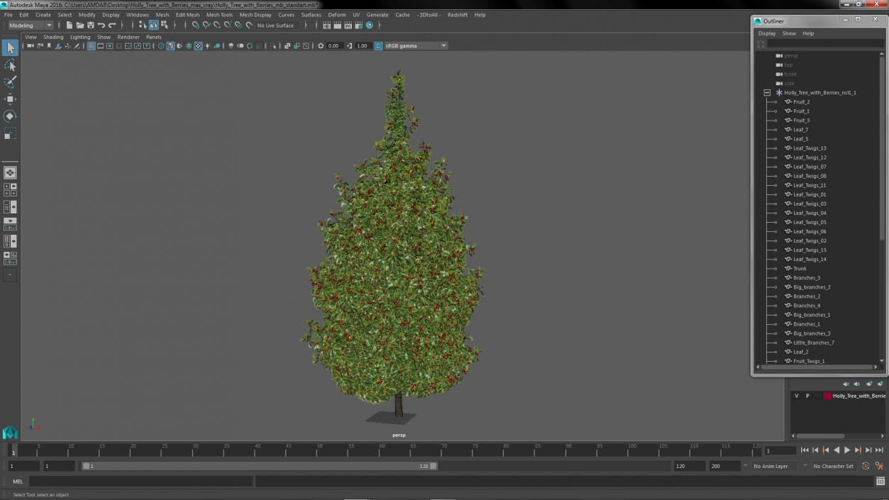 3D Holly Tree with Berries model