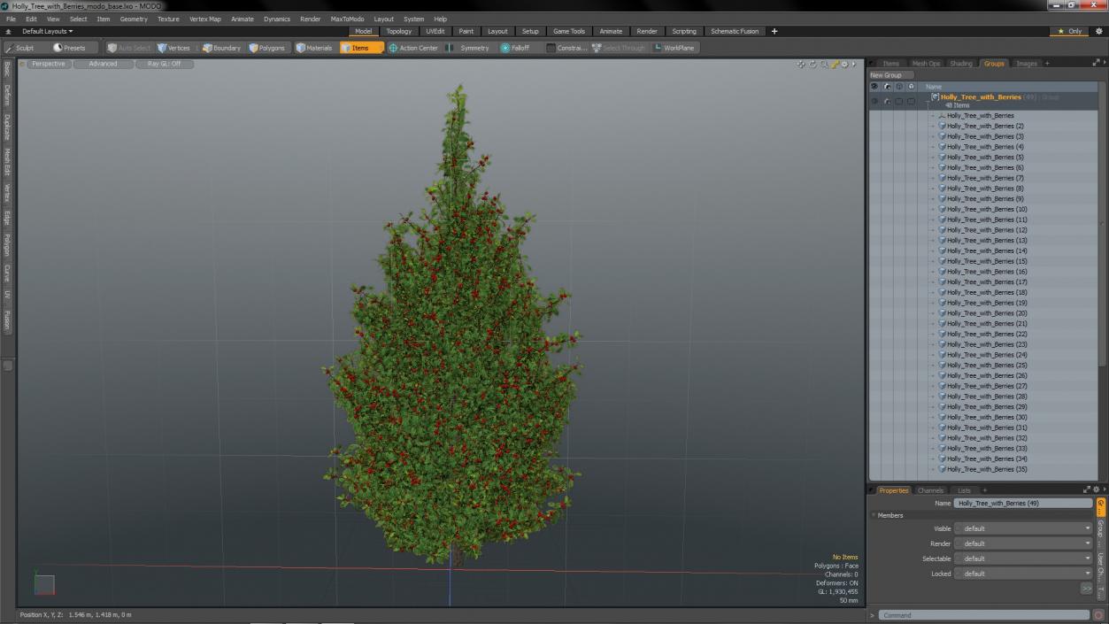 3D Holly Tree with Berries model