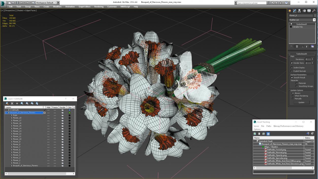 3D Bouquet of Narcissus Flowers model