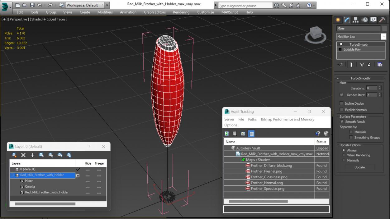 3D Red Milk Frother with Holder model