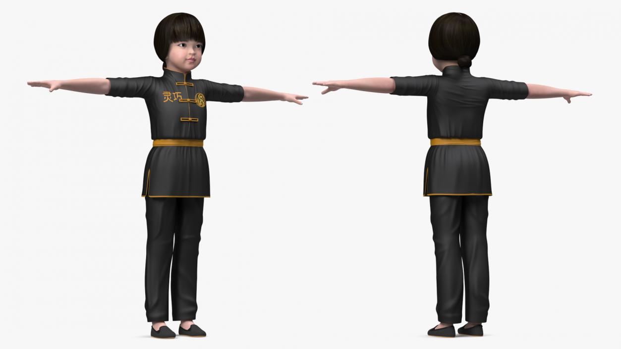 3D model Chinese Girl Child in Kimono T-Pose