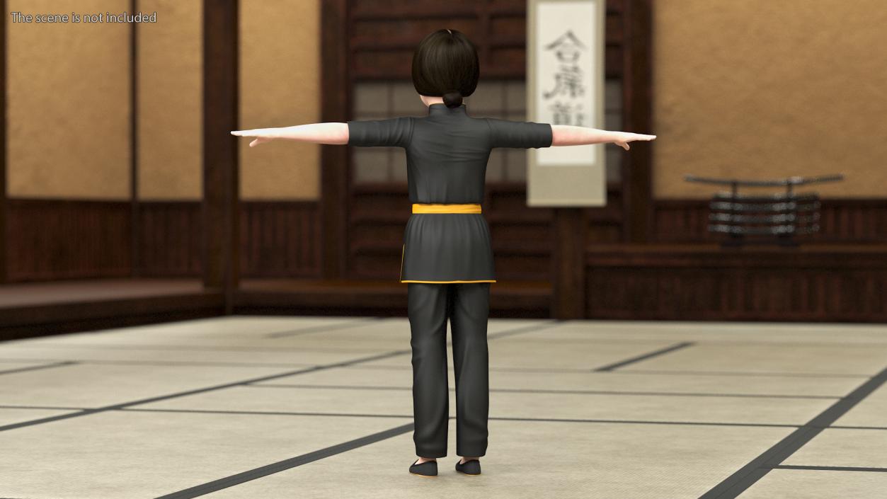 3D model Chinese Girl Child in Kimono T-Pose