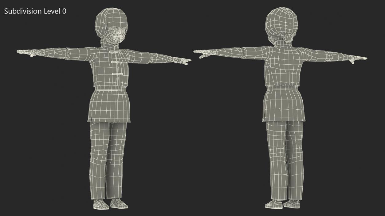 3D model Chinese Girl Child in Kimono T-Pose