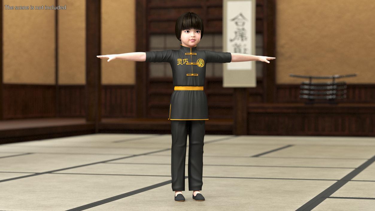 3D model Chinese Girl Child in Kimono T-Pose