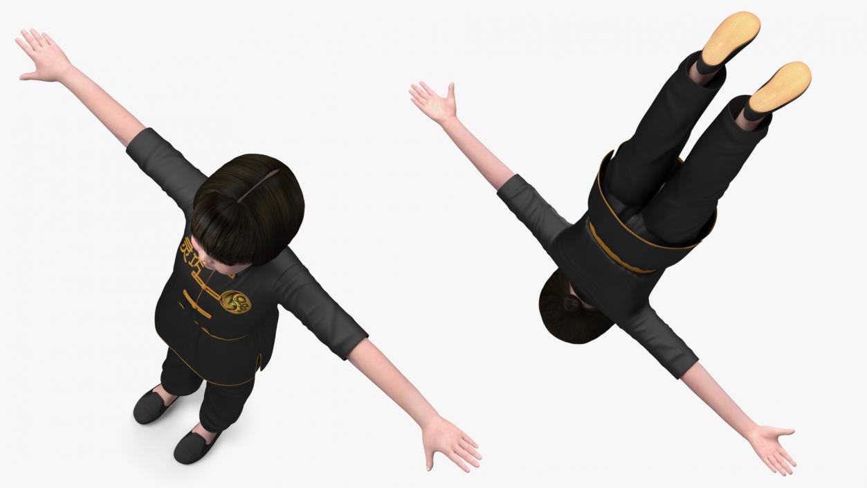 3D model Chinese Girl Child in Kimono T-Pose