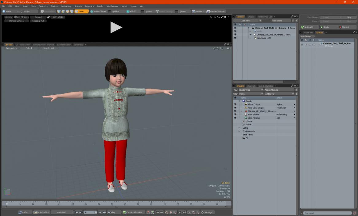 3D model Chinese Girl Child in Kimono T-Pose