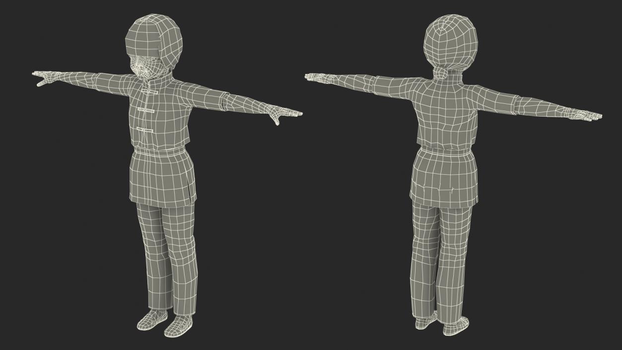 3D model Chinese Girl Child in Kimono T-Pose