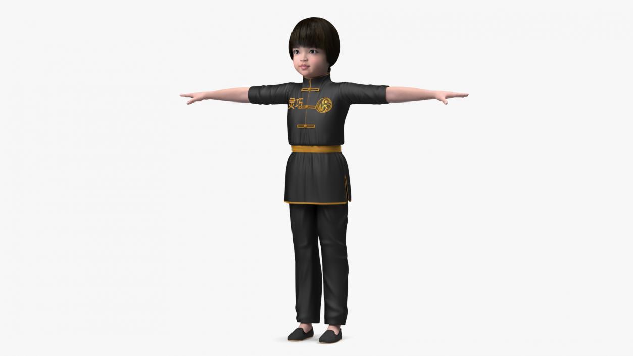 3D model Chinese Girl Child in Kimono T-Pose