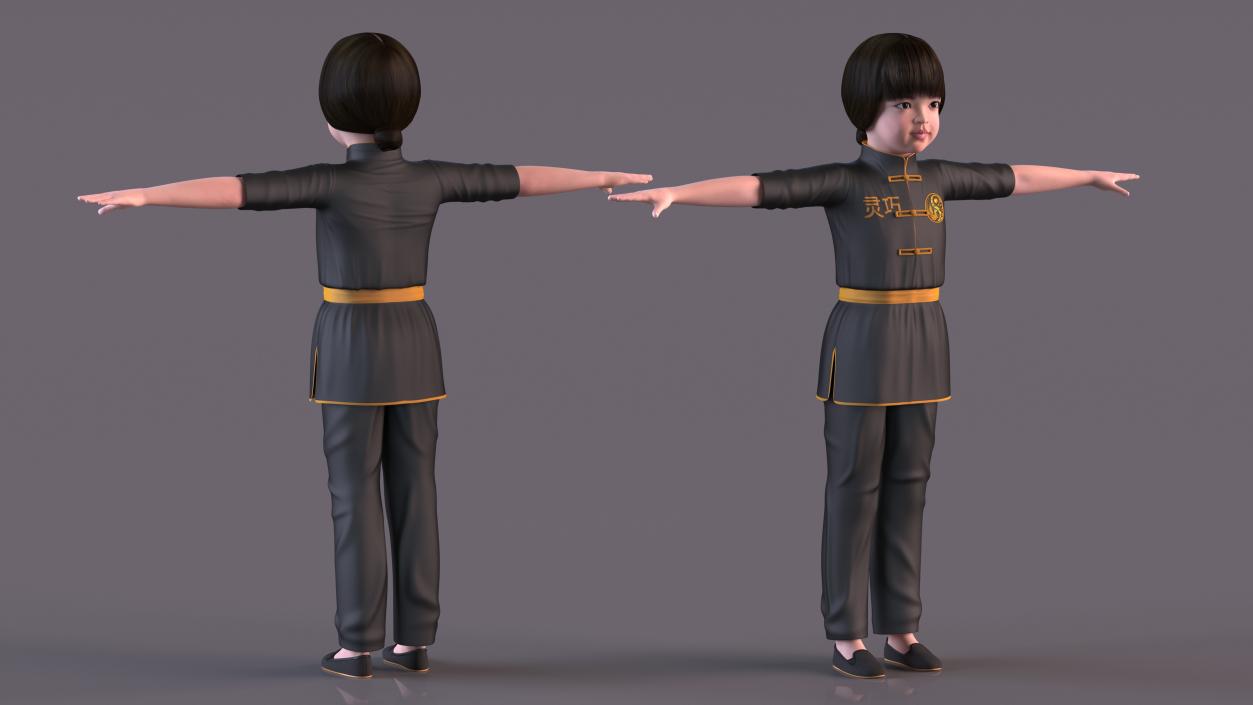 3D model Chinese Girl Child in Kimono T-Pose