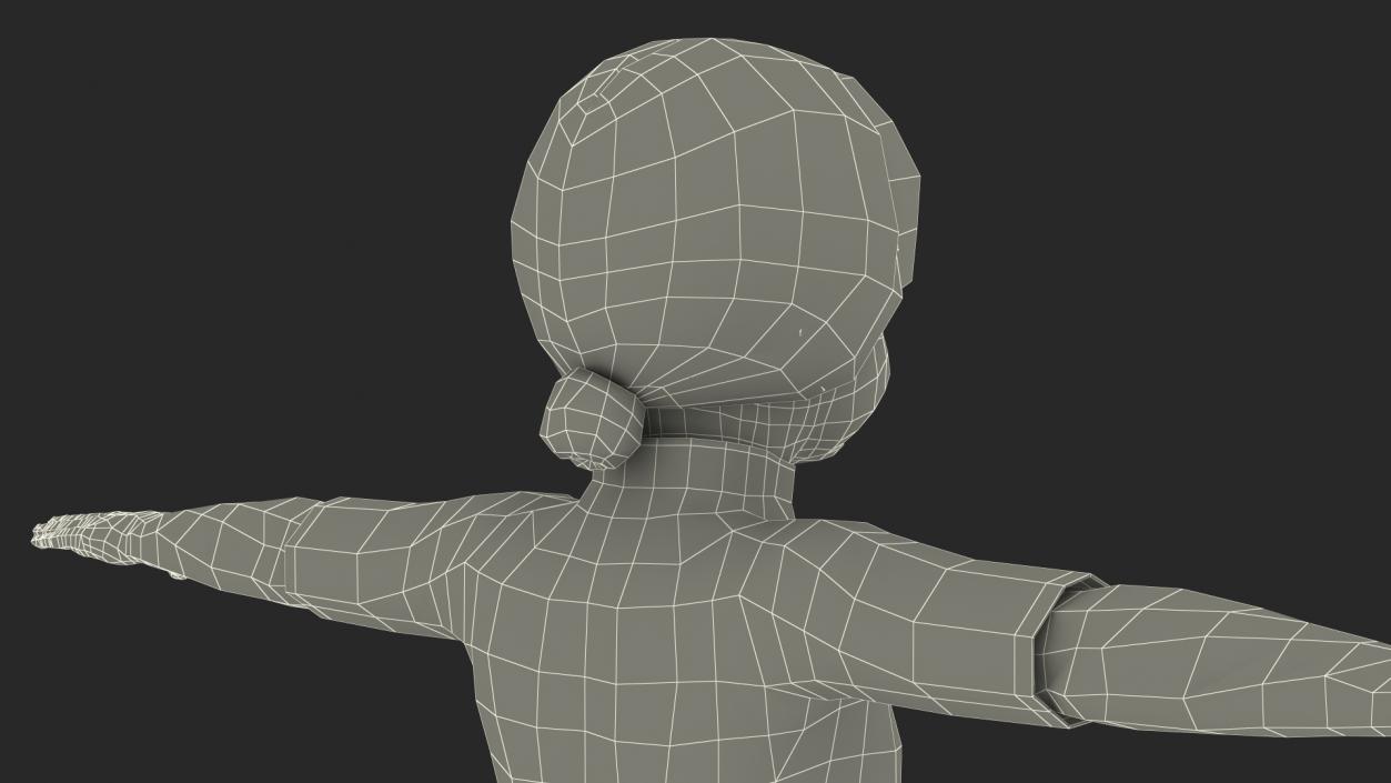 3D model Chinese Girl Child in Kimono T-Pose