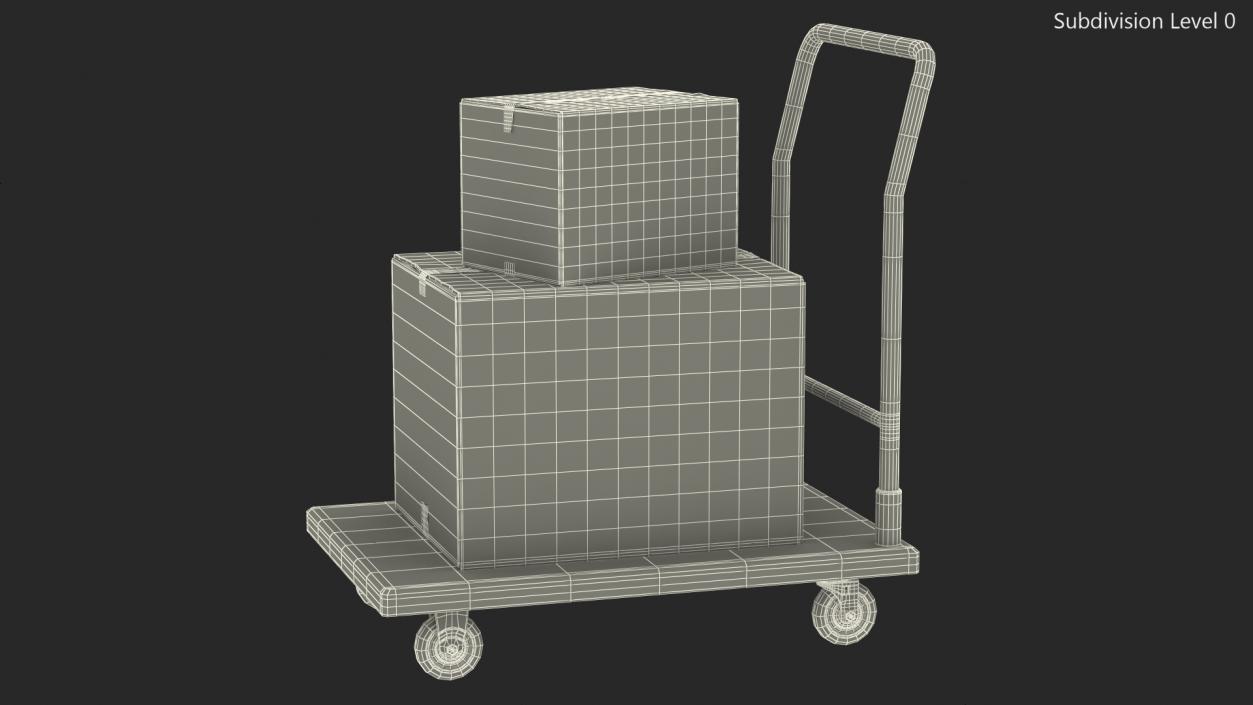 3D Trolley Low Platform with Cardboard Boxes