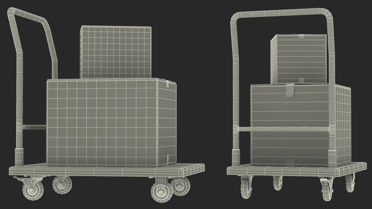 3D Trolley Low Platform with Cardboard Boxes