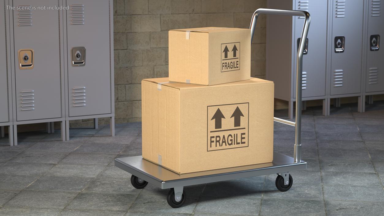 3D Trolley Low Platform with Cardboard Boxes