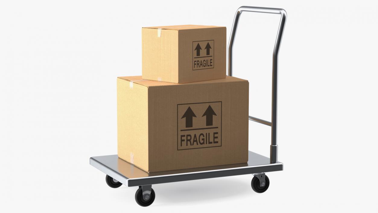 3D Trolley Low Platform with Cardboard Boxes