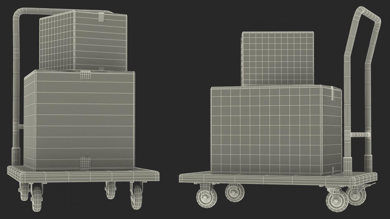 3D Trolley Low Platform with Cardboard Boxes