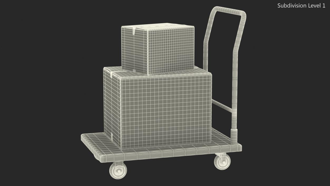 3D Trolley Low Platform with Cardboard Boxes