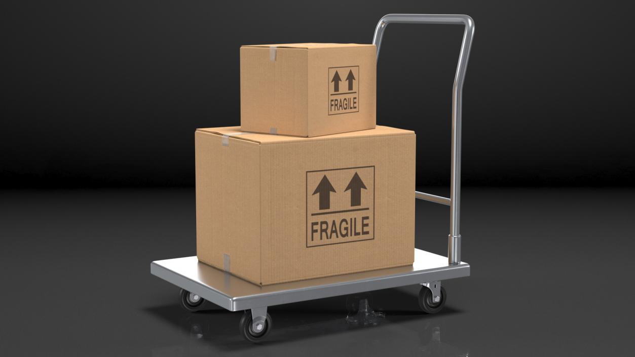 3D Trolley Low Platform with Cardboard Boxes