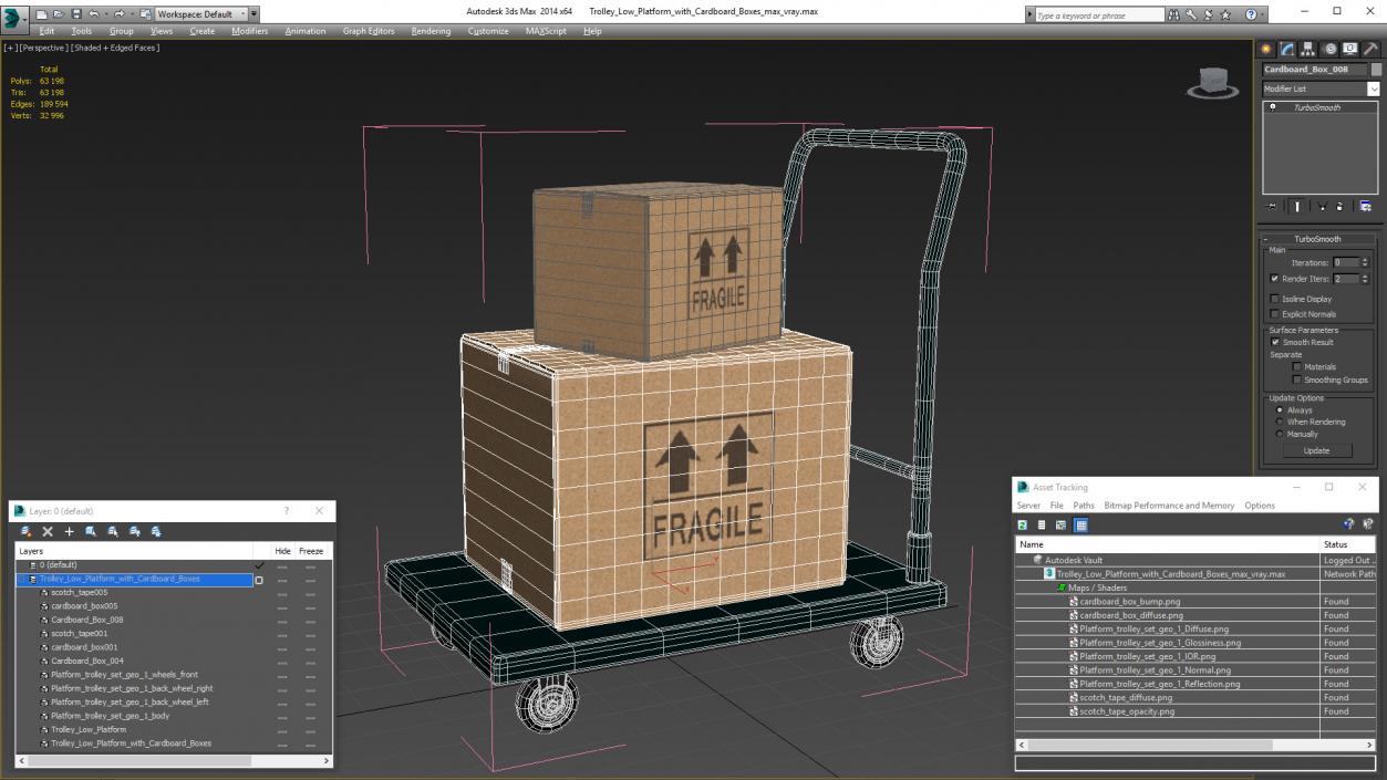 3D Trolley Low Platform with Cardboard Boxes