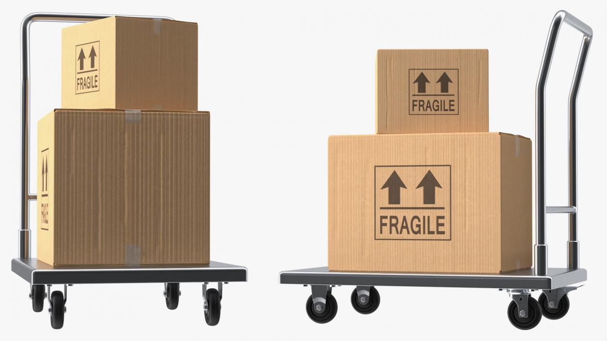 3D Trolley Low Platform with Cardboard Boxes