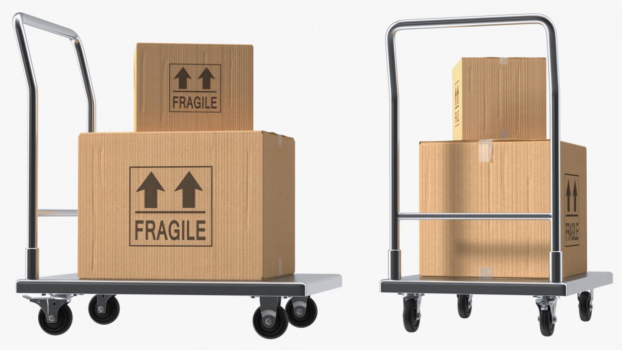 3D Trolley Low Platform with Cardboard Boxes