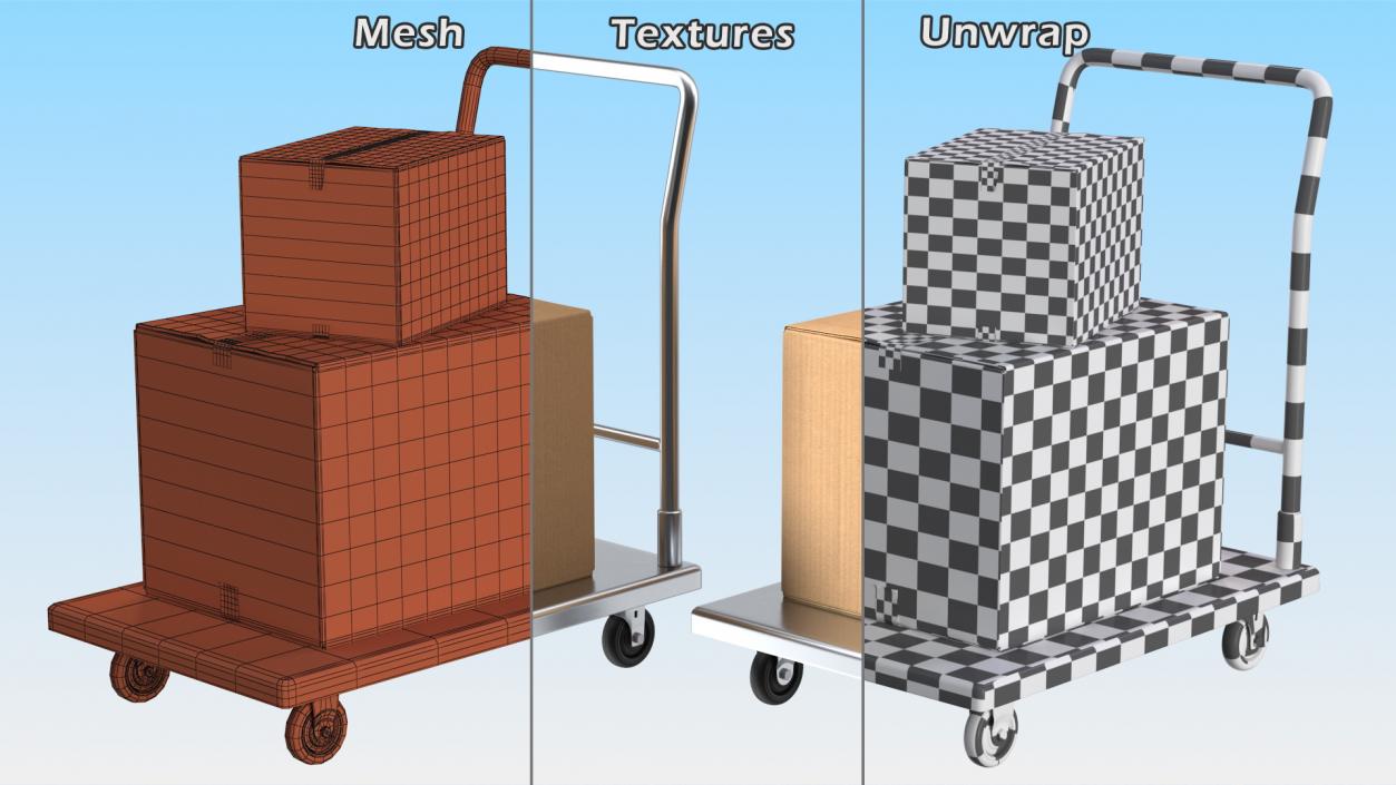 3D Trolley Low Platform with Cardboard Boxes