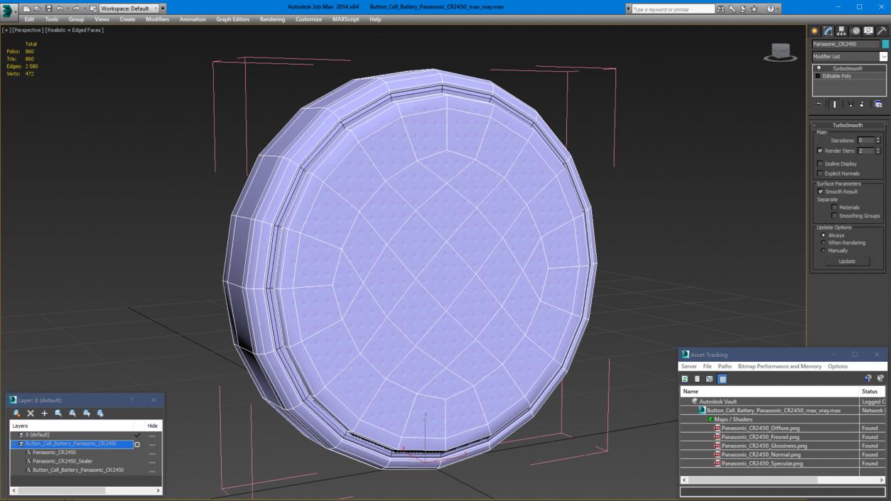 3D Button Cell Battery Panasonic CR2450