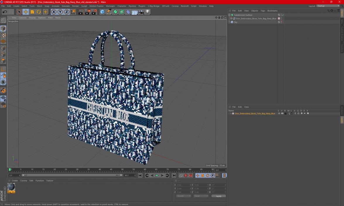 Dior Embroidery Book Tote Bag Navy Blue 3D model