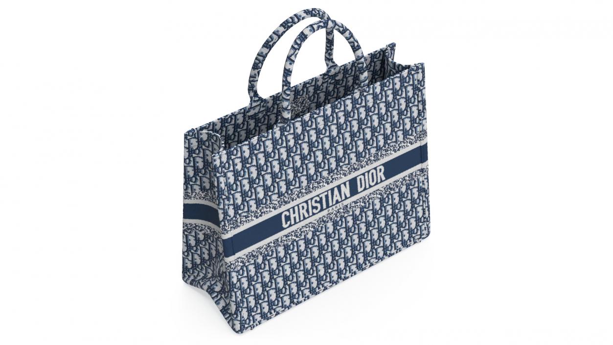 Dior Embroidery Book Tote Bag Navy Blue 3D model