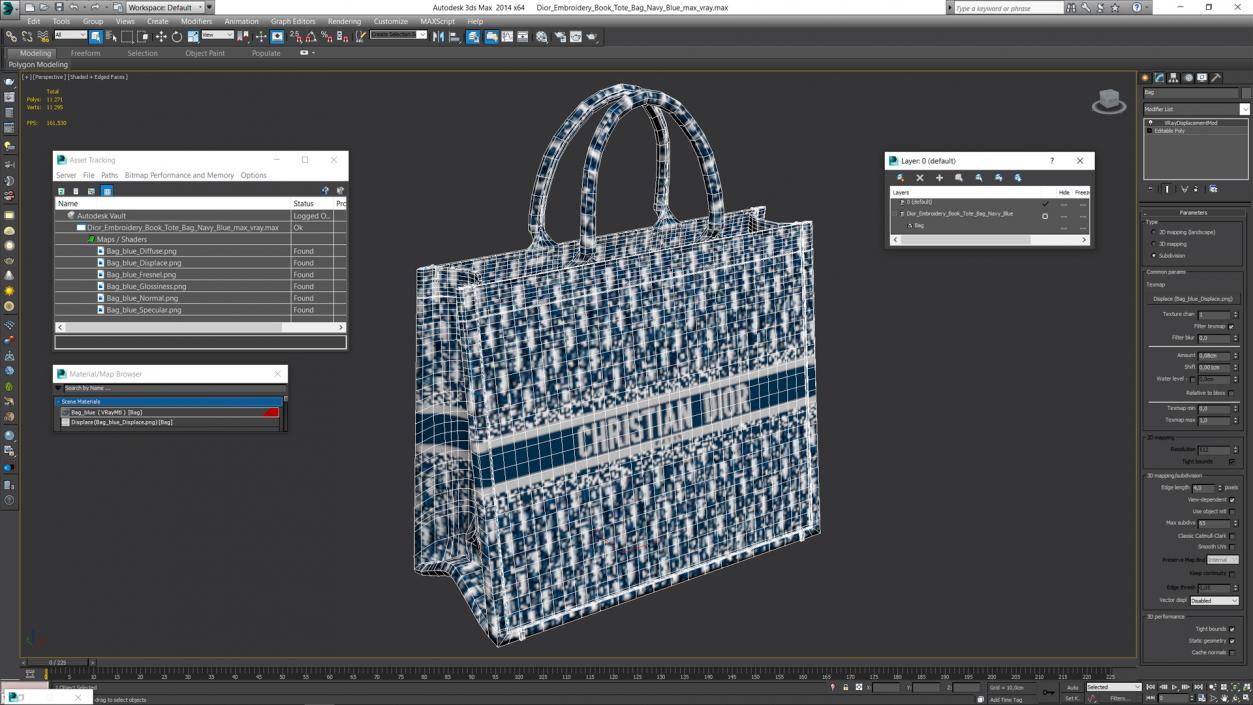 Dior Embroidery Book Tote Bag Navy Blue 3D model