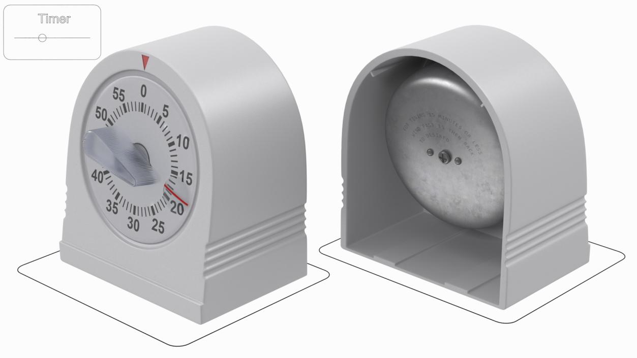 Classic Mechanical Kitchen Timer Rigged 3D model