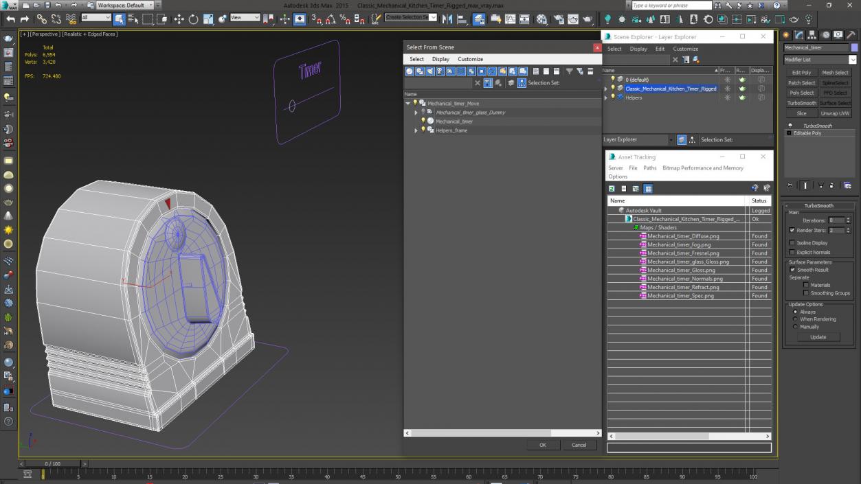 Classic Mechanical Kitchen Timer Rigged 3D model