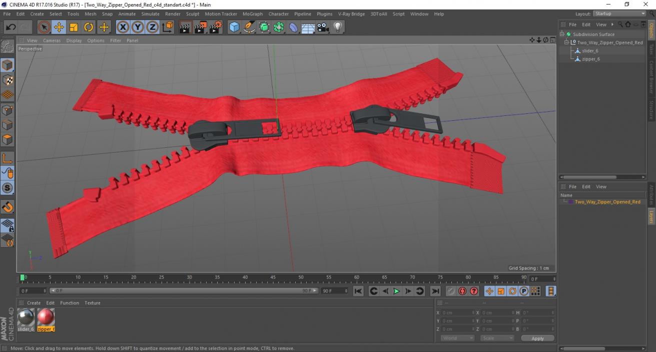 3D model Two Way Zipper Opened Red