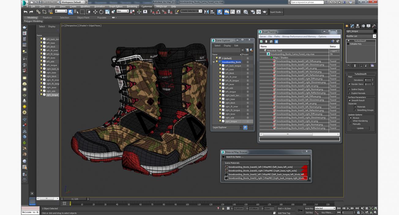 3D model Snowboarding Boots Camo Forest