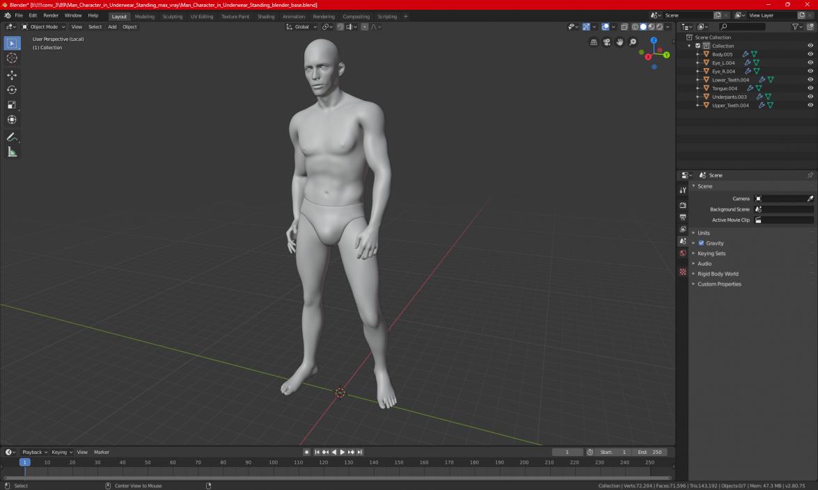 3D model Man Character in Underwear Standing