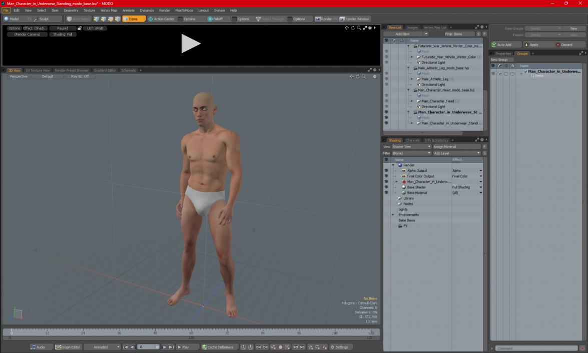 3D model Man Character in Underwear Standing